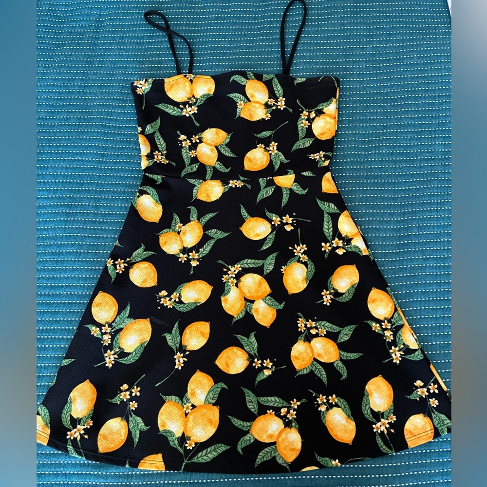 H&M Divided Lemon Print Black Mini Dress